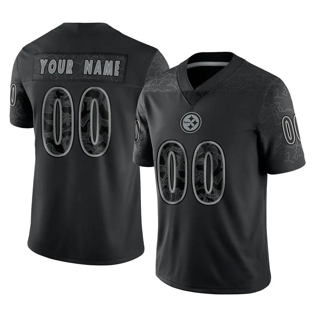 Jdoa Custom P.Steelers Black Reflective Limited Home Game Any Name & Numbers Stitched Jerseys