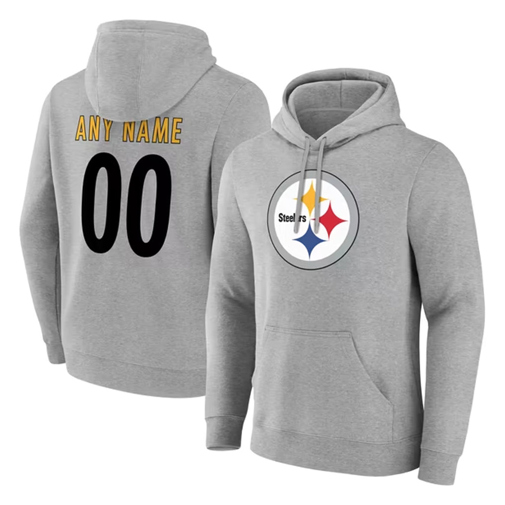 Jdoa Custom P.Steelers Gray LOGO Pullover Hoodies Limited Any Name & Numbers Stitched Jerseys