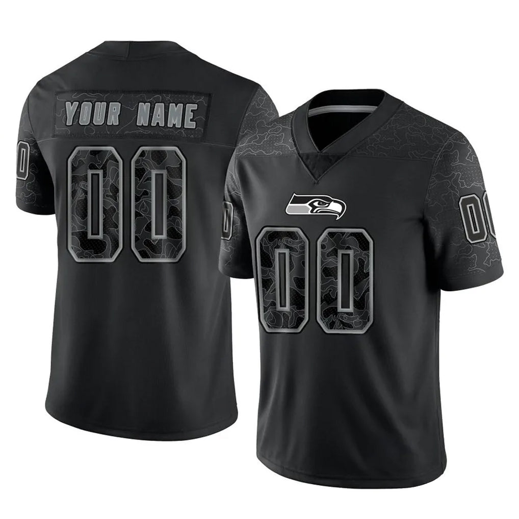 Jdoa Custom S.Seahawks Black Limited Reflective Home Game Any Name & Numbers Stitched Jerseys