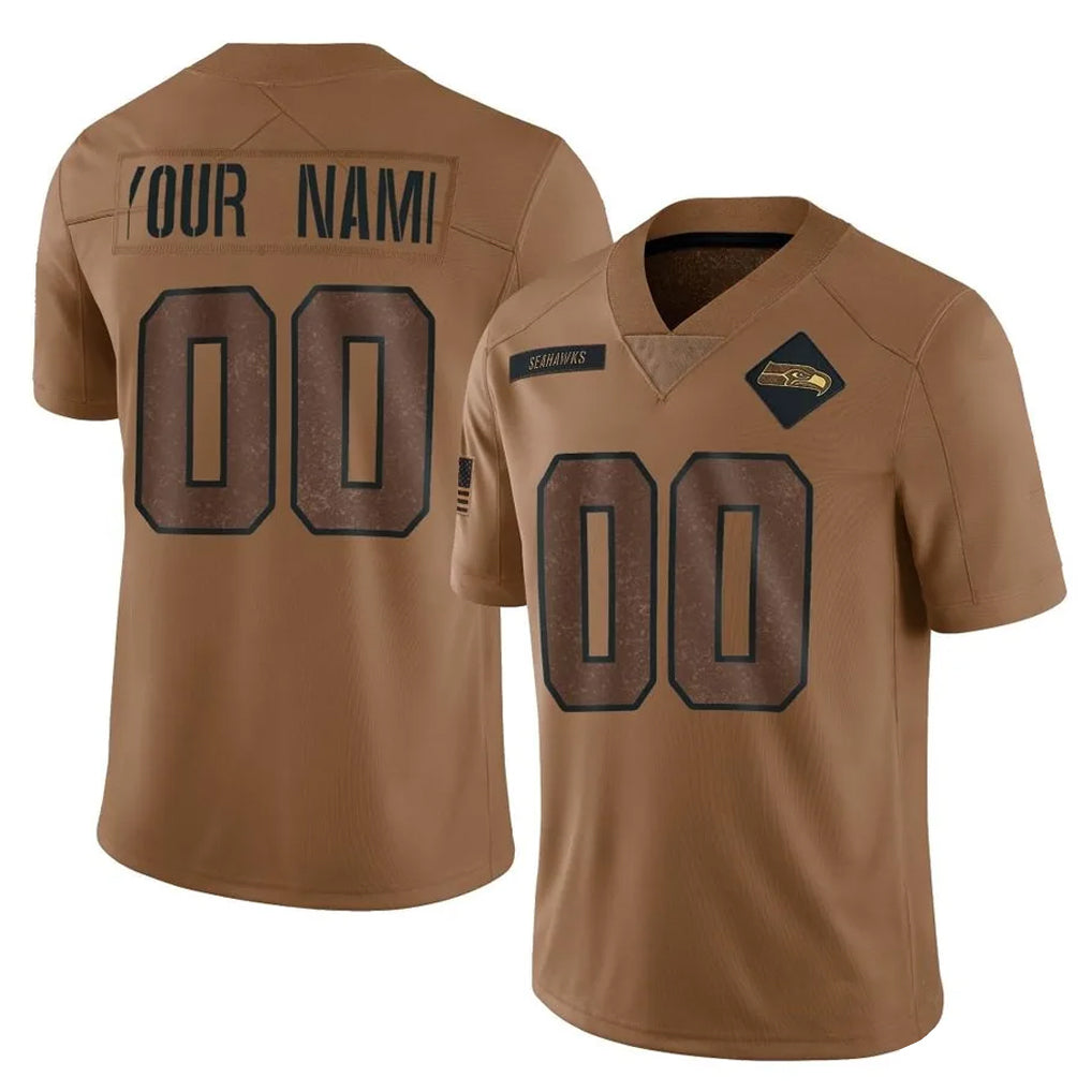 Jdoa Custom S.Seahawks Brown Limited Salute To Service Home Game Any Name & Numbers Stitched Jerseys