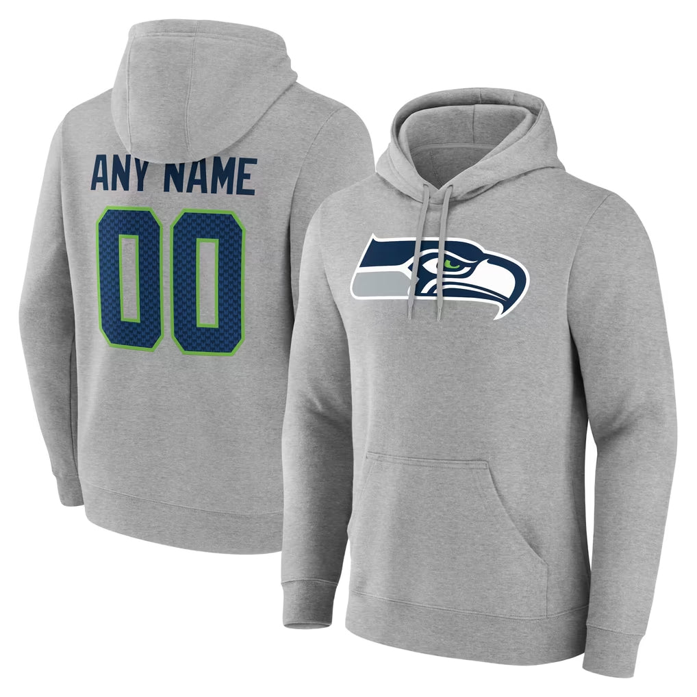 Jdoa Custom S.Seahawks Gray LOGO Pullover Hoodies Game Any Name & Numbers Stitched Jerseys