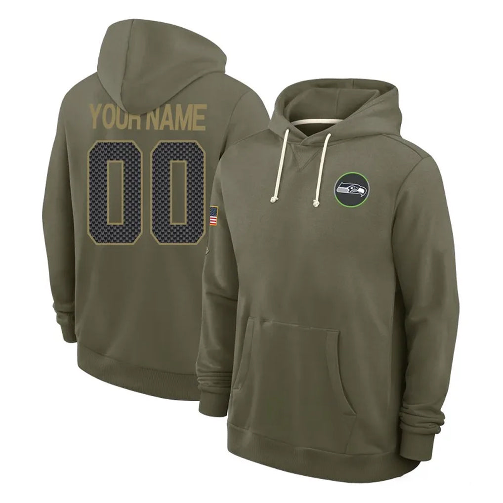 Jdoa Custom S.Seahawks Olive Salute to Service Pullover Hoodies Limited Any Name & Numbers Stitched Jerseys