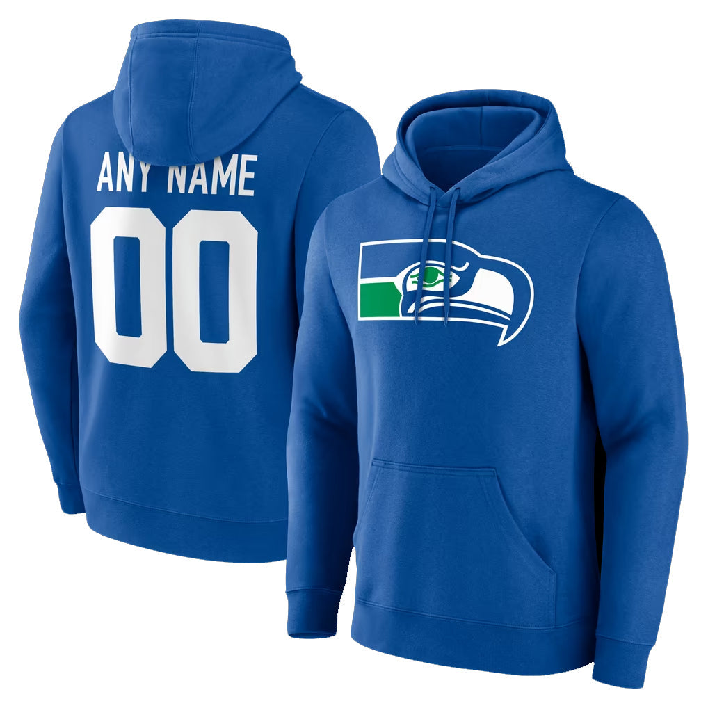 Jdoa Custom S.Seahawks Royal LOGO Pullover Hoodies Game Any Name & Numbers Stitched Jerseys