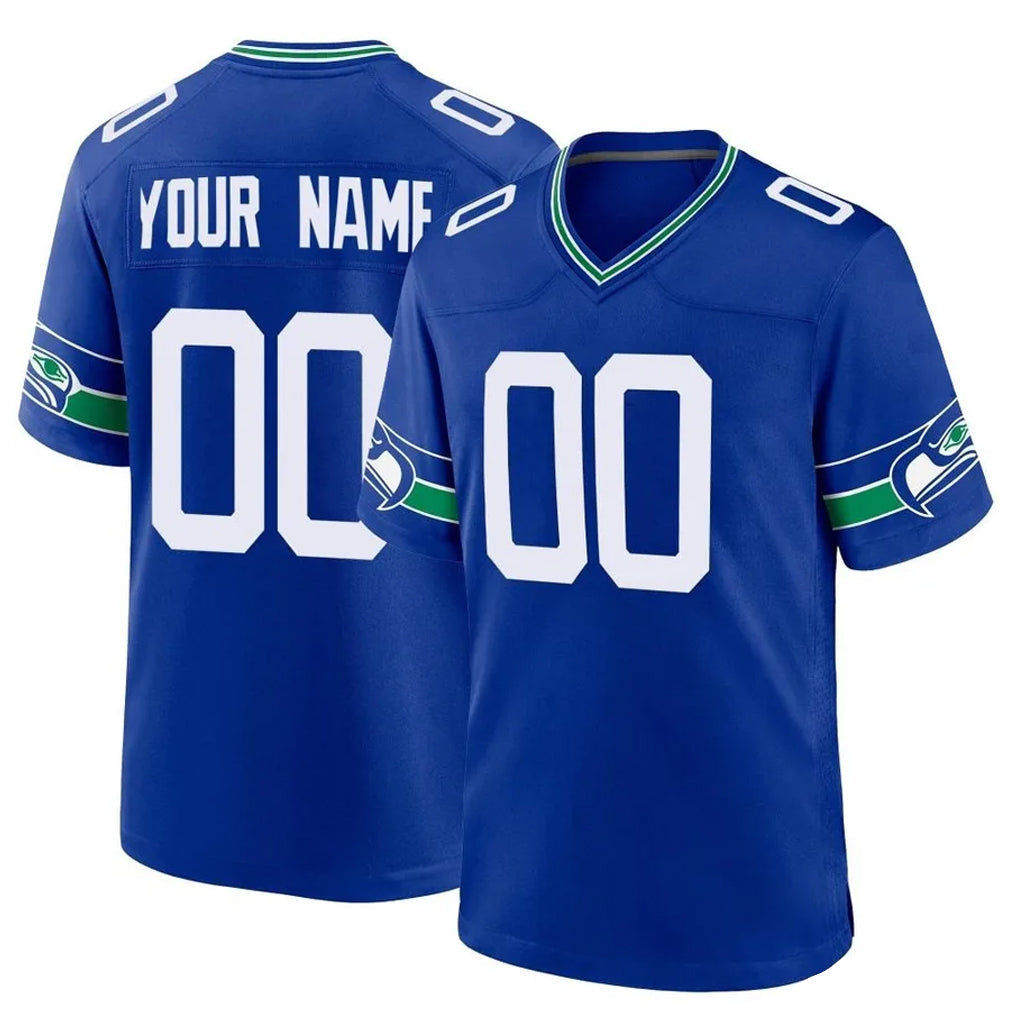 Jdoa Custom S.Seahawks Royal Throwback Home Game Any Name & Numbers Stitched Jerseys