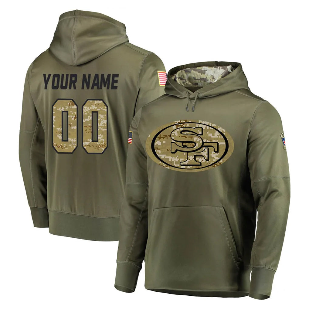 Jdoa Custom SF.49ers Olive Salute to Service Pullover Hoodie Home Game Any Name & Numbers Stitched Jerseys