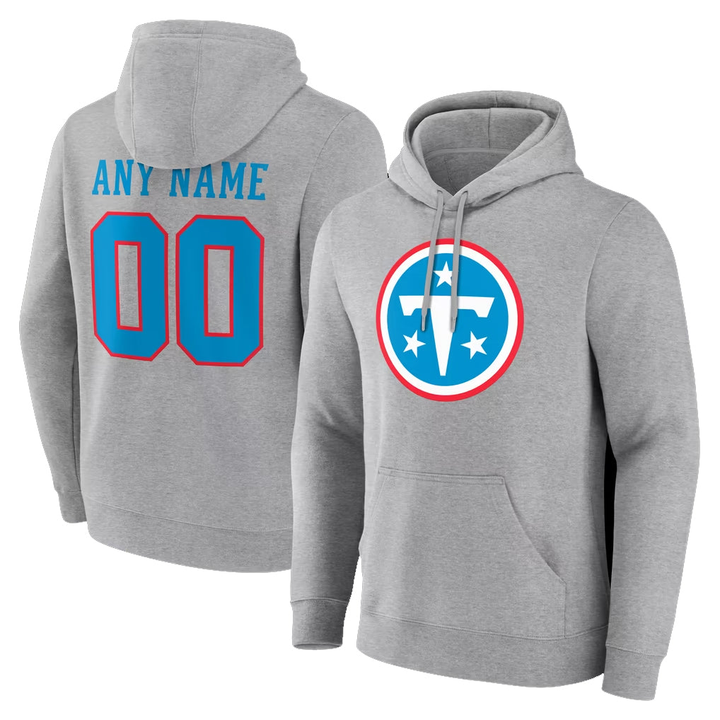 Jdoa Custom T.Titans Light Gray LOGO Pullover Hoodies Home Game Any Name & Numbers Stitched Jerseys