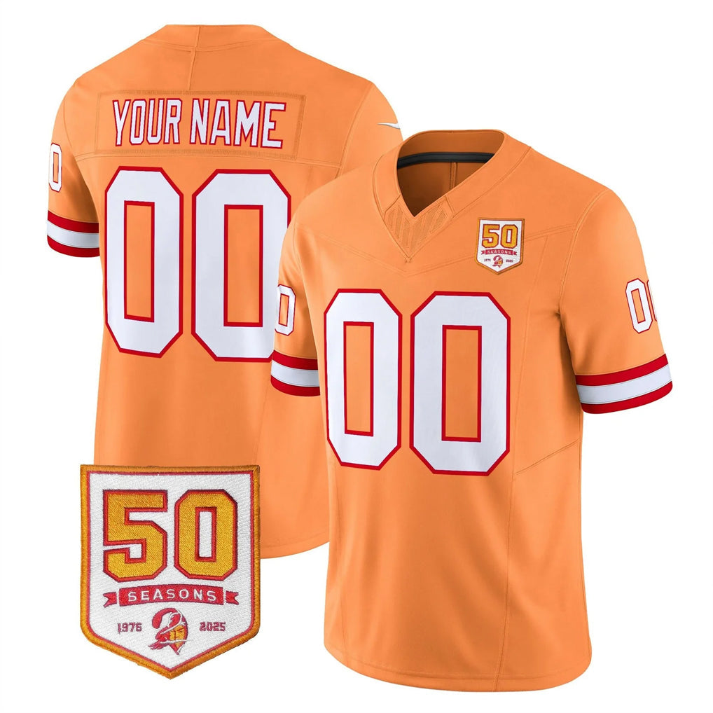 Jdoa Custom TB.Buccaneers 76' Orange 50th Season Vapor Limited Home Game Any Name & Numbers Stitched Jerseys