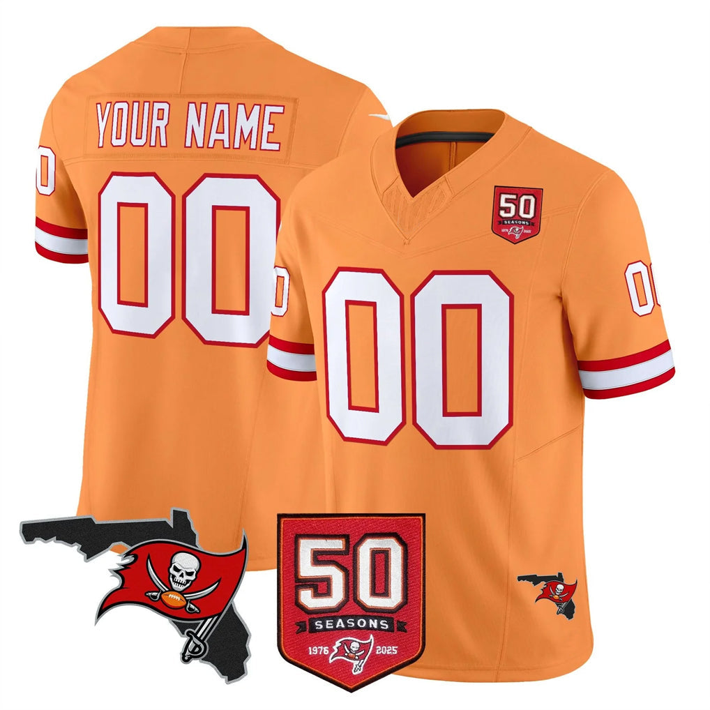 Jdoa Custom TB.Buccaneers Orange 50th Season Vapor Limited Home Game Any Name & Numbers Stitched Jerseys
