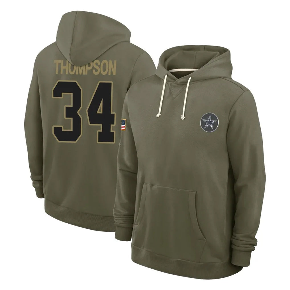 Jdoa D.Cowboys #34 Jalen Thompson Player Olive Salute to Service Pullover Hoodies Limited Stitched Jerseys