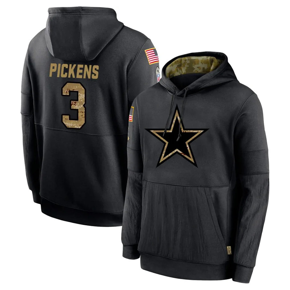 Jdoa D.Cowboys #3 George Pickens Player Black Salute to Service Pullover Hoodies Limited Stitched Jerseys