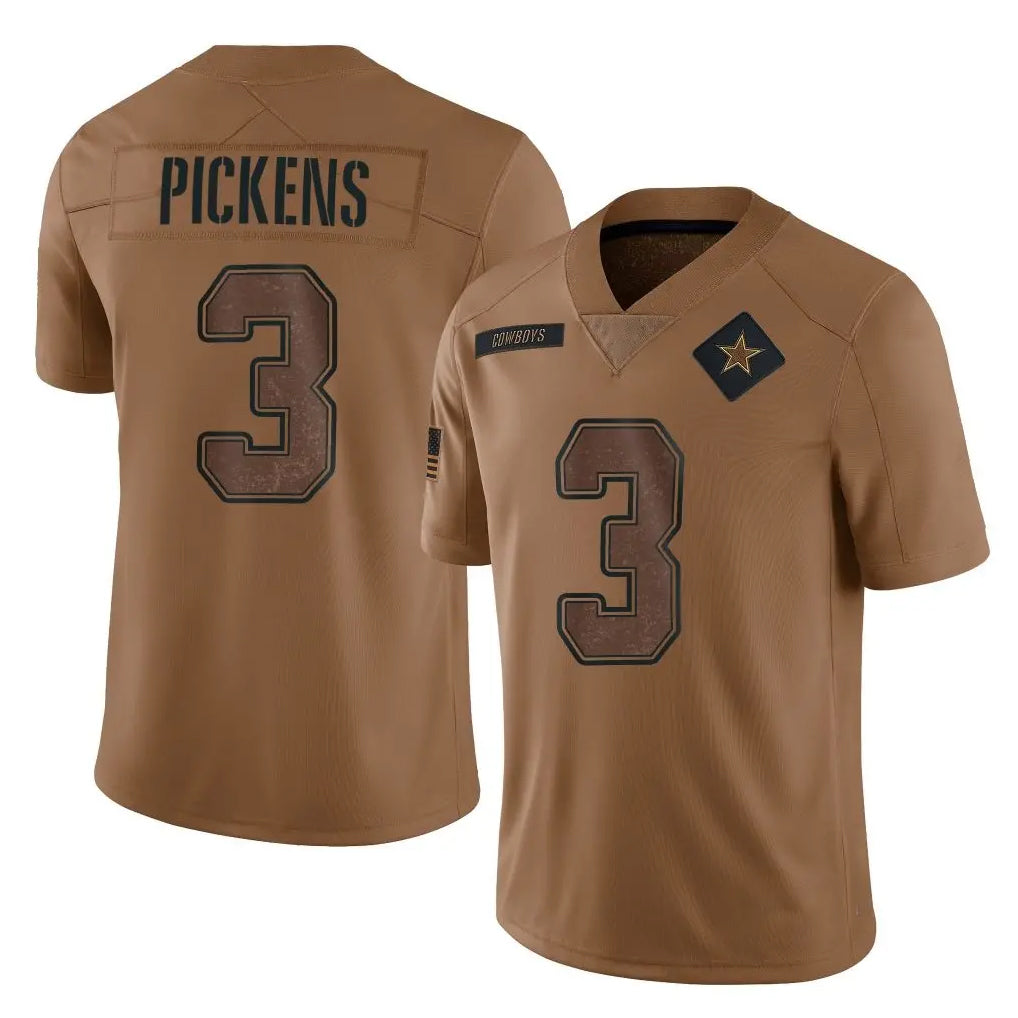Jdoa D.Cowboys #3 George Pickens Player Brown Salute to Service Limited Home Game Stitched Jerseys
