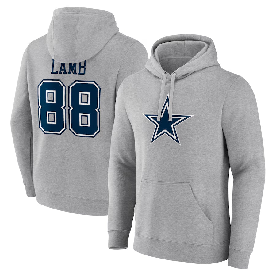 Jdoa D.Cowboys #88 CeeDee Lamb Player Gray Icon Pullover Hoodie Game Stitched Jerseys
