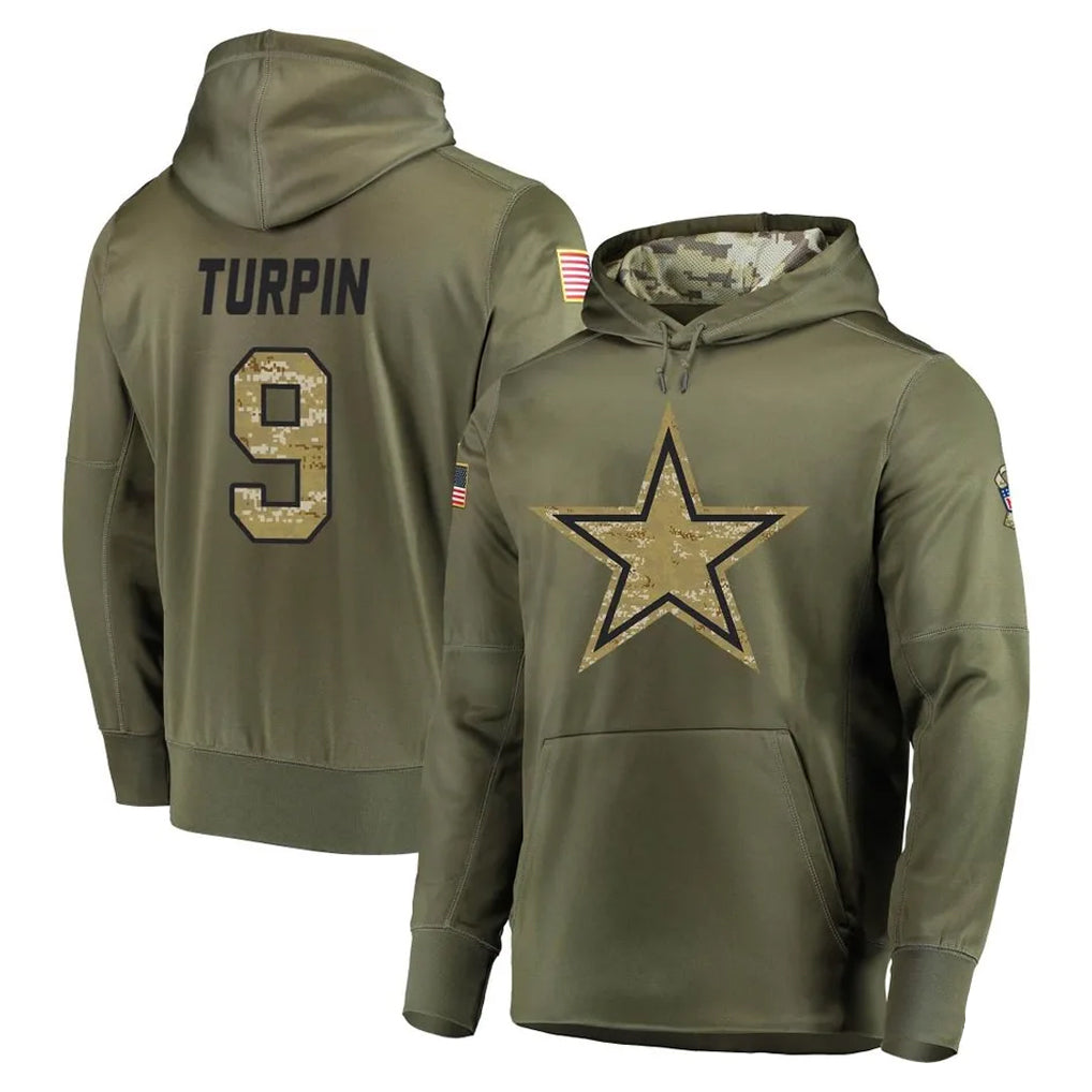 Jdoa D.Cowboys #9 KaVontae Turpin Player Olive Salute to Service Pullover Hoodies Home Game Stitched Jerseys