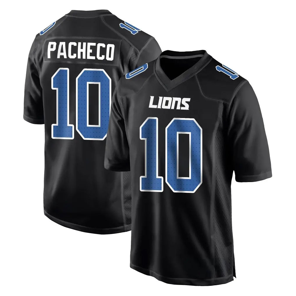 Jdoa D.Lions #10 Isiah Pacheco Player Black Fashion Home Game Stitched Jerseys