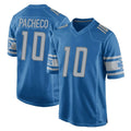 Jdoa D.Lions #10 Isiah Pacheco Player Blue Home Game Stitched Jerseys