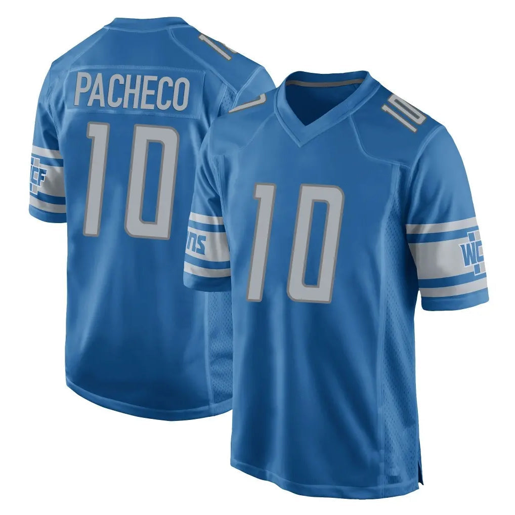 Jdoa D.Lions #10 Isiah Pacheco Player Blue Home Game Stitched Jerseys