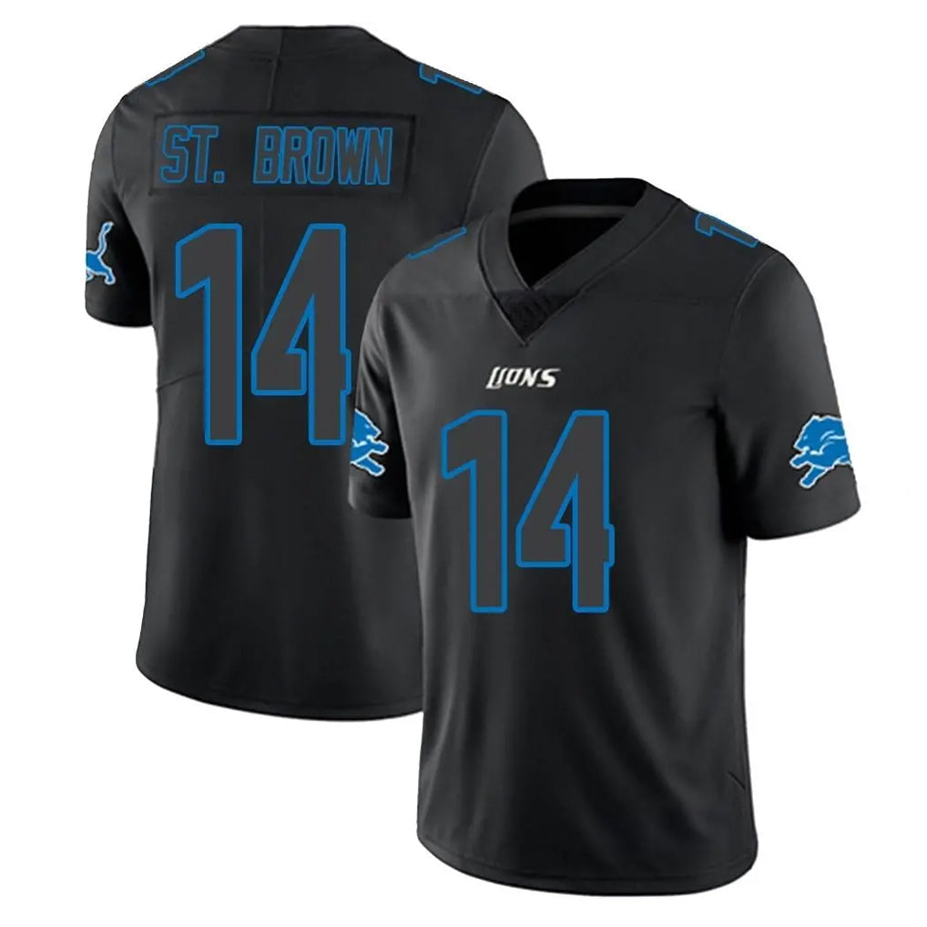 Jdoa D.Lions #14 Amon-Ra St. Brown Player Black Impact Limited Home Game Stitched Jerseys
