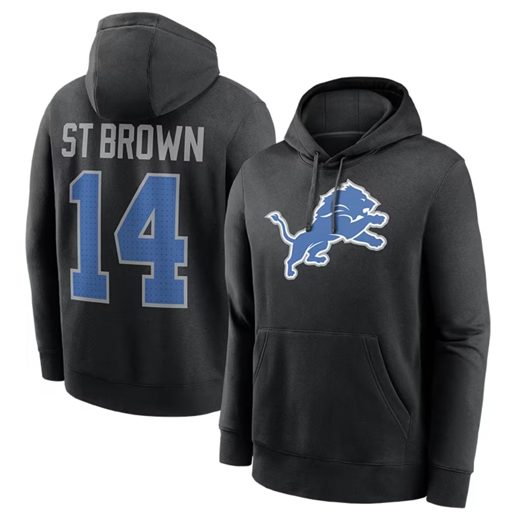 Jdoa D.Lions #14 Amon-Ra St. Brown Player Black Pullover Hoodies Limited Game Stitched Jerseys