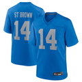 Jdoa D.Lions #14 Amon-Ra St. Brown Player Blue Game Replica Stitched Jerseys