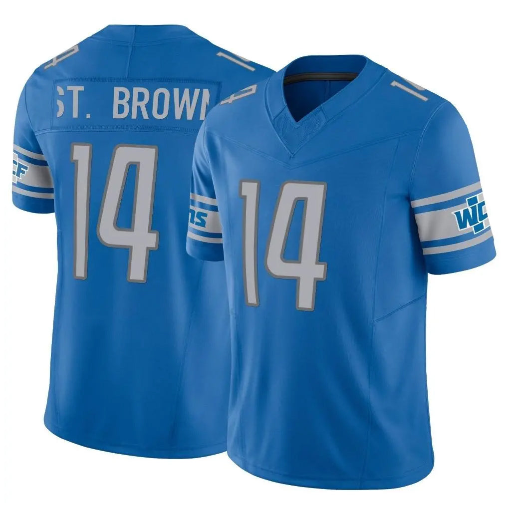 Jdoa D.Lions #14 Amon-Ra St. Brown Player Blue Vapor F.U.S.E. Limited Home Game Stitched Jerseys