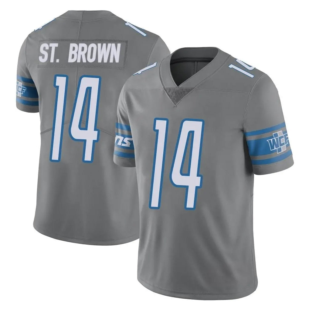 Jdoa D.Lions #14 Amon-Ra St. Brown Player Gray Vapor Untouchable Limited Home Game Stitched Jerseys