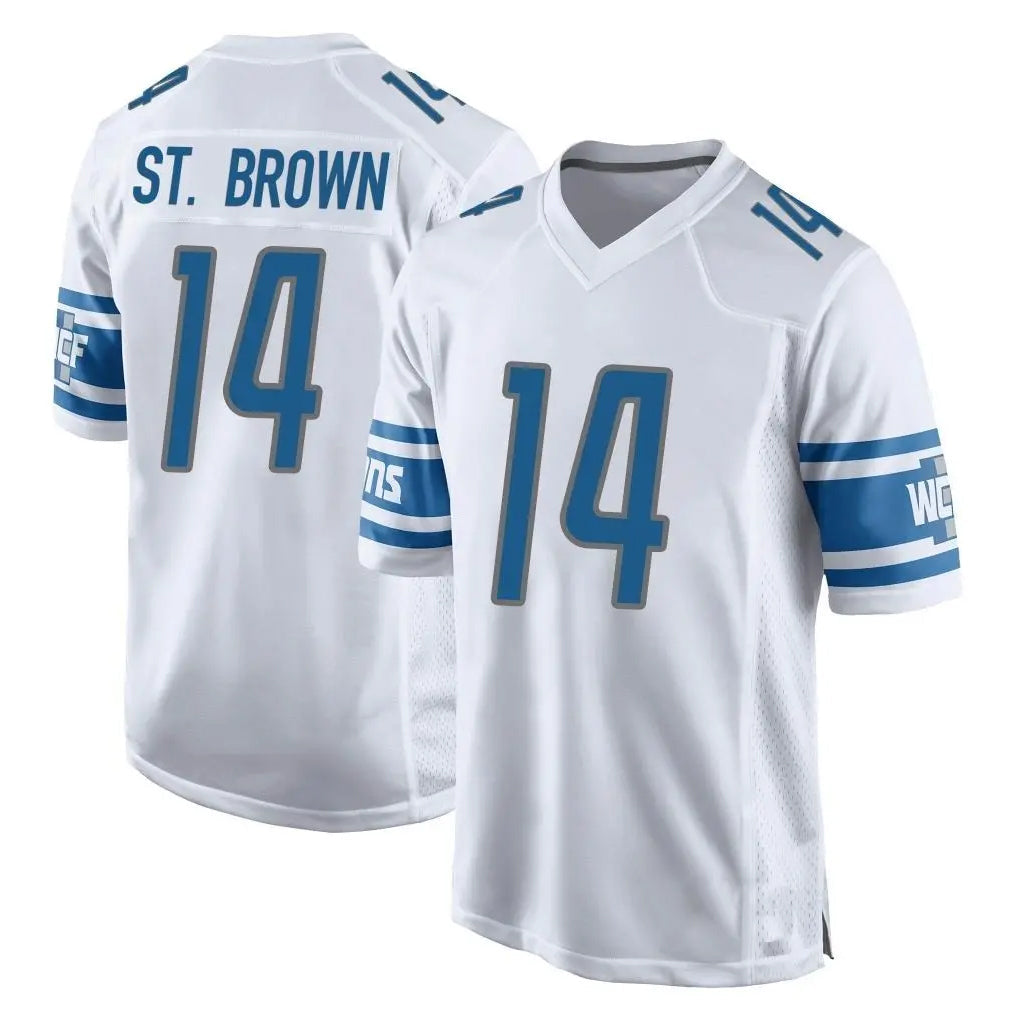 Jdoa D.Lions #14 Amon-Ra St. Brown Player White Home Game Stitched Jerseys