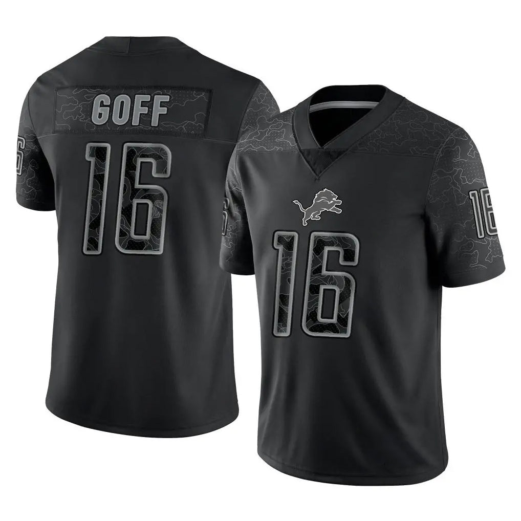 Jdoa D.Lions #16 Jared Goff Player Black REFLECTIVE Limited Stitched Jerseys