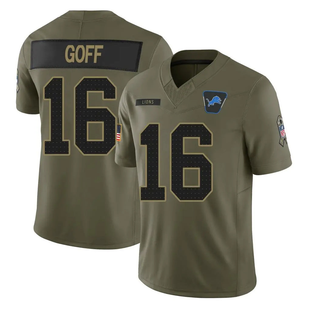 Jdoa D.Lions #16 Jared Goff Player Olive 2025 Salute To Service Limited Home Game Stitched Jerseys