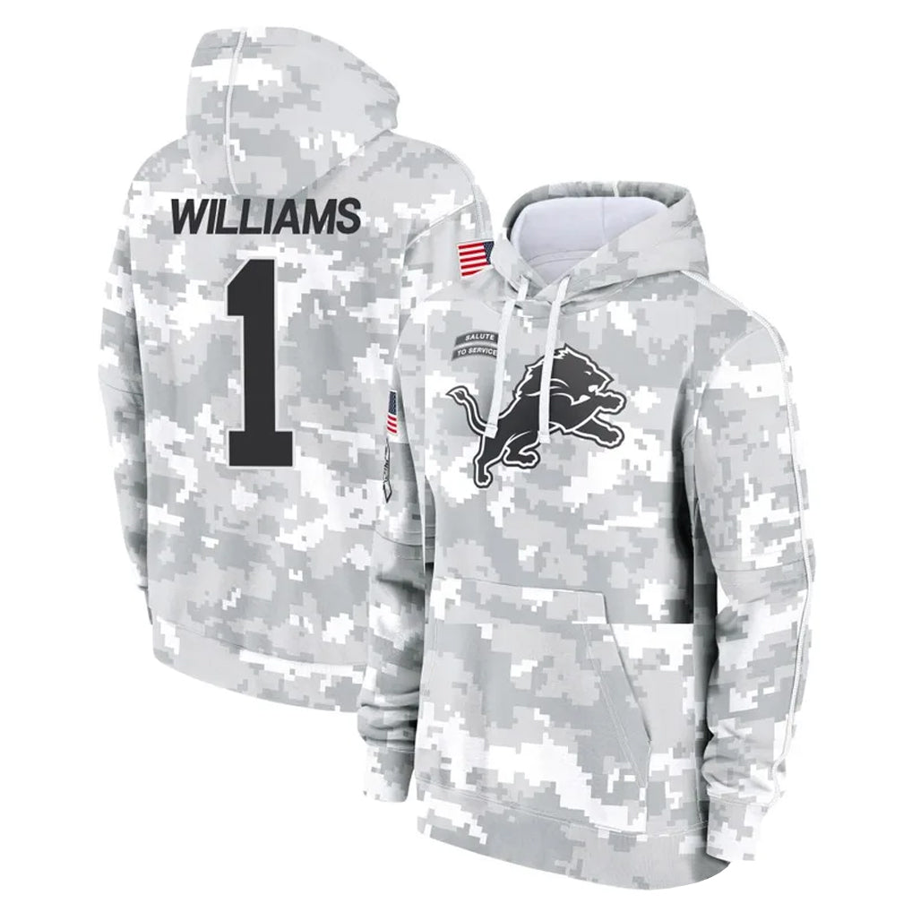 Jdoa D.Lions #1 Jameson Williams Player Arctic Camo Salute to Service Hoodies Limited Game Stitched Jerseys