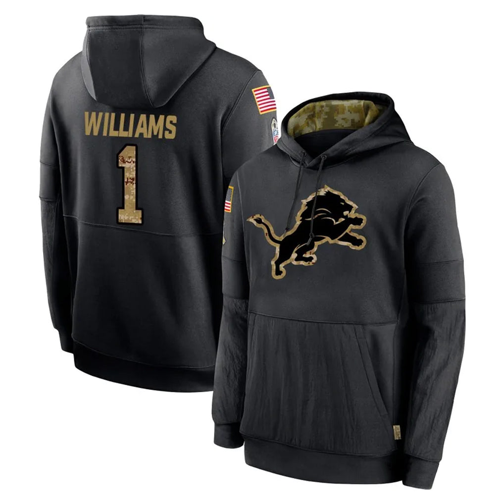 Jdoa D.Lions #1 Jameson Williams Player Black Salute to Service Hoodies Limited Game Stitched Jerseys