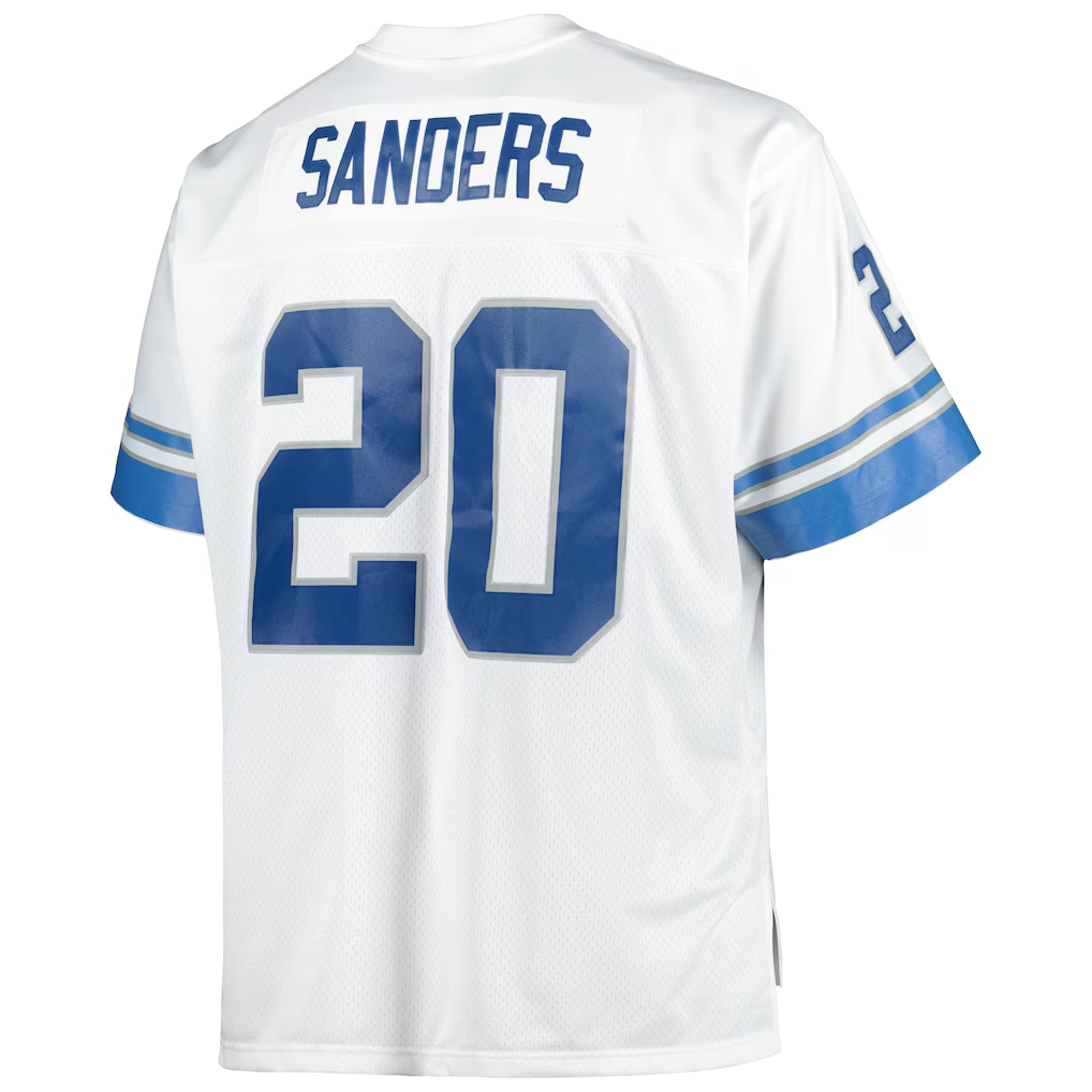 Jdoa D.Lions #20 Barry Sanders Mitchell & Ness White Big & Tall 1996 Retired Player Replica Stitched Puhic Jersey