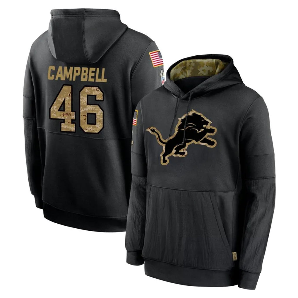 Jdoa D.Lions #46 Jack Campbell Player Black Salute to Service Hoodies Limited Game Stitched Jerseys