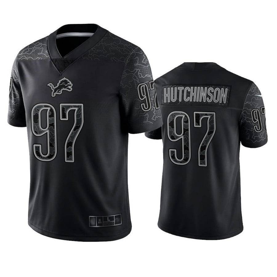 Jdoa D.Lions #97 Aidan Hutchinson Player Black REFLECTIVE Limited Stitched Jerseys