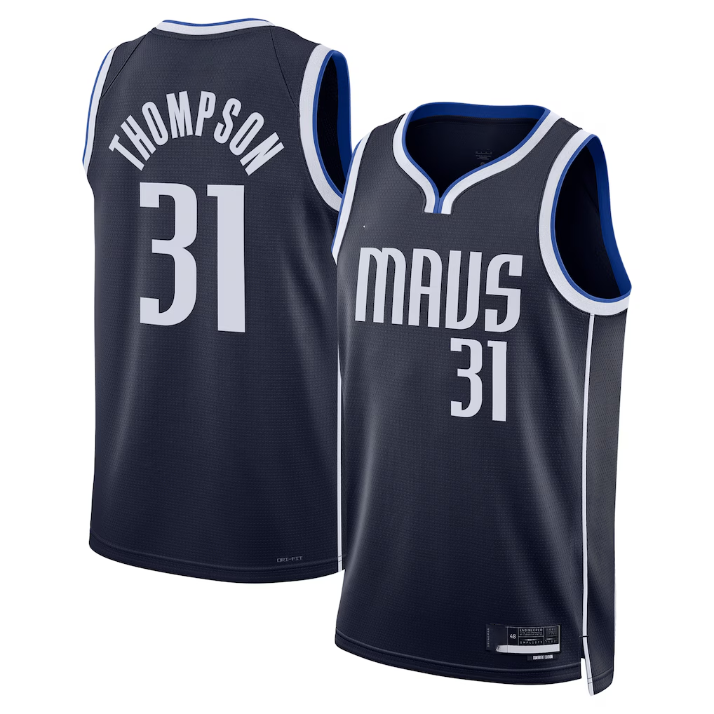 Jdoa D.Mavericks #31 Klay Thompson Navy Statement Edition Swingman Stitched Jerseys