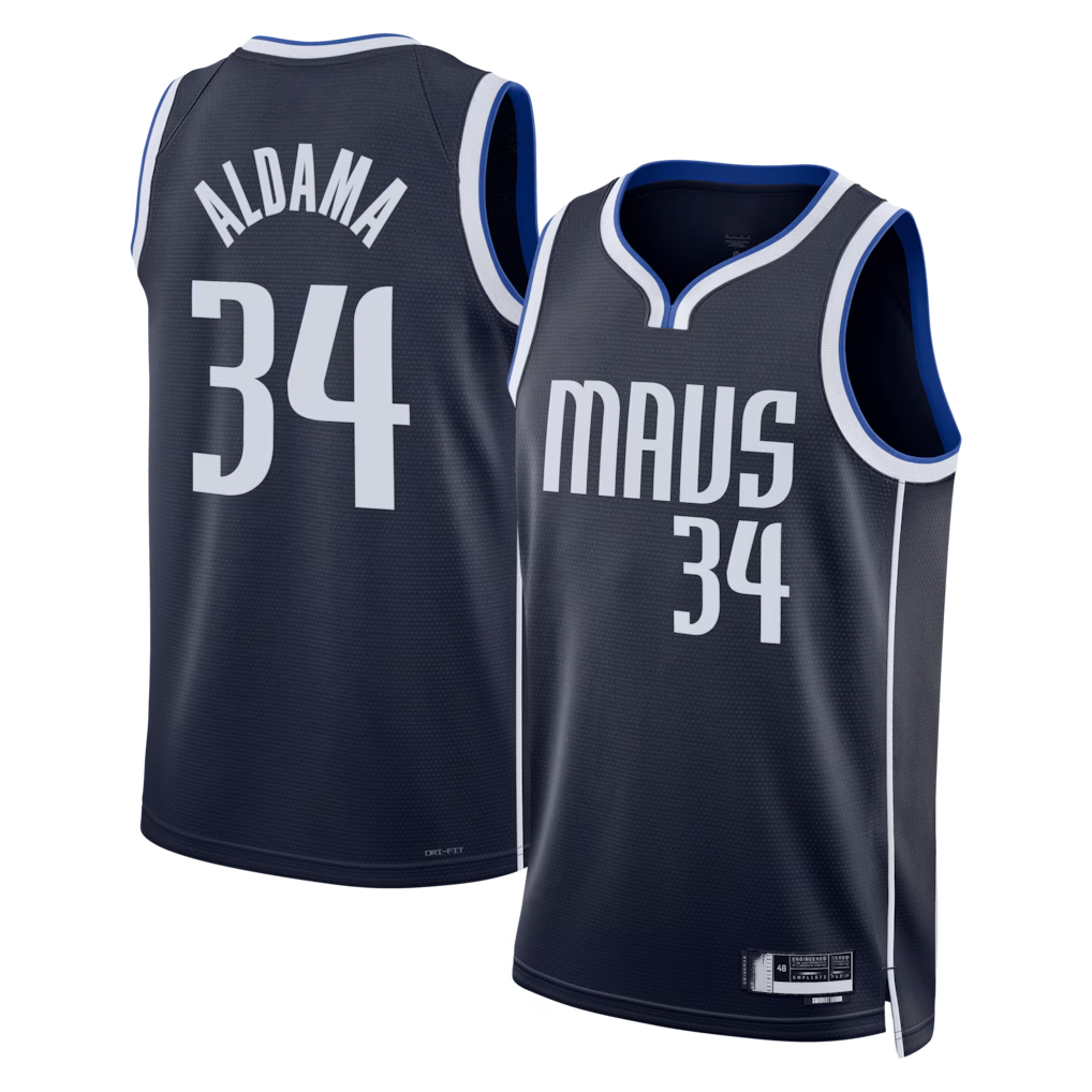 Xdoa D.Mavericks #34 Santi Aldama Navy Statement Edition Swingman Stitched Jerseys