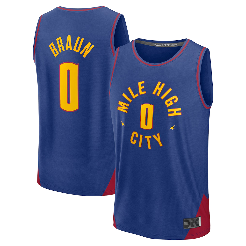 Xdoa D.Nuggets #0 Christian Braun Blue Fast Break Replica Player Jerseys - Statement Edition