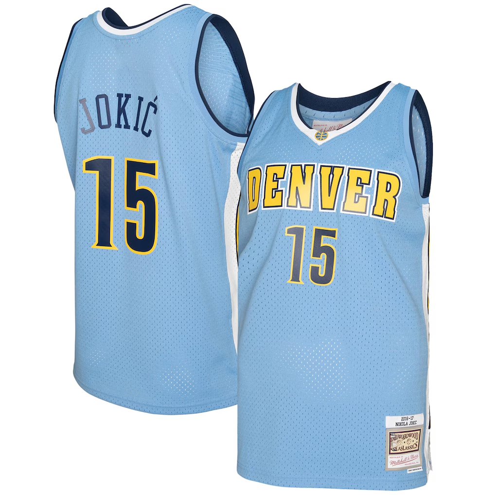 Xdoa D.Nuggets #15 Nikola Jokic Mitchell & Ness Light Blue 2016-17 Swingman Jerseys