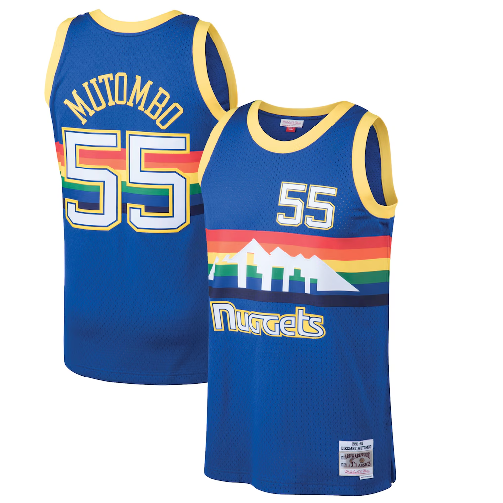 Xdoa D.Nuggets #55 Dikembe Mutombo Mitchell & Ness Blue 199192 Hardwood Classics Swingman Jerseys