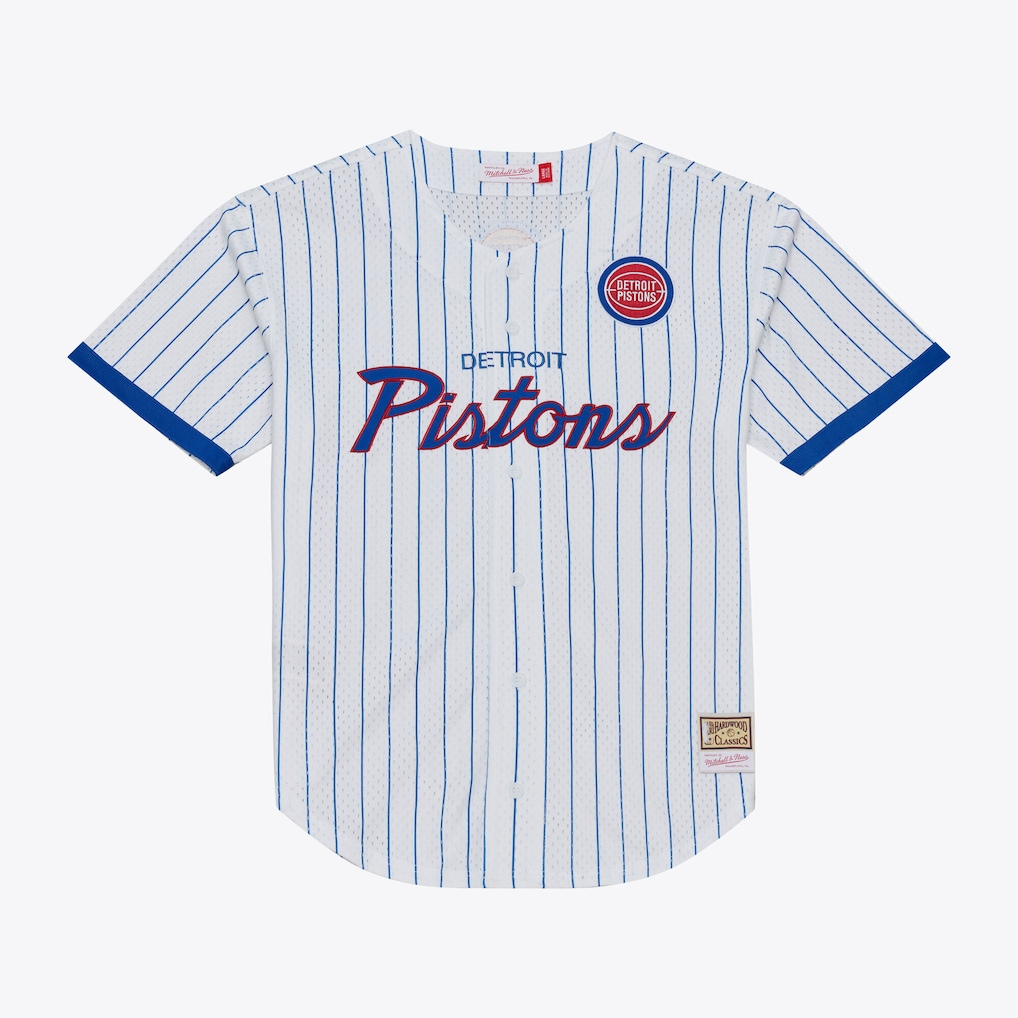 Xdoa D.Pistons Mitchell & Ness White Head Coach Pinstripe Mesh Full-Button Baseball Jerseys