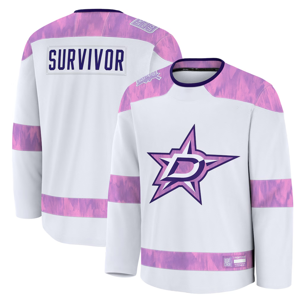 Jdoa D.Stars White Hockey Fights Cancer Survivor Practice Jerseys