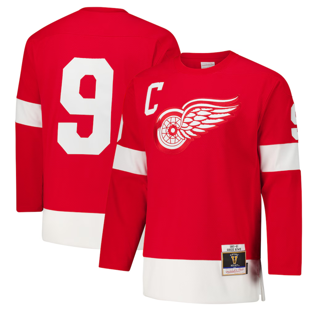 Jdoa D.Red wings #9 Gordie Howe Red 1960-61 Power Play Jerseys