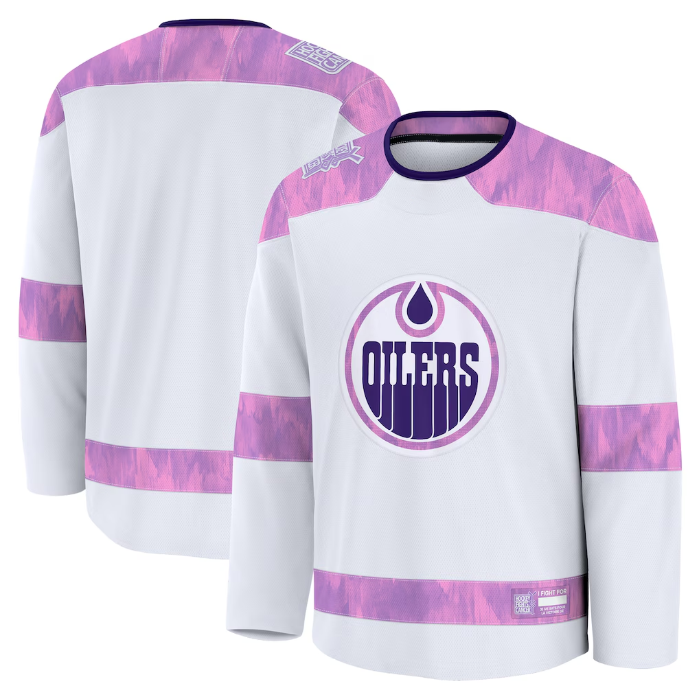 Jdoa E.Oilers White 2024 Hockey Fights Cancer Practice Jerseys