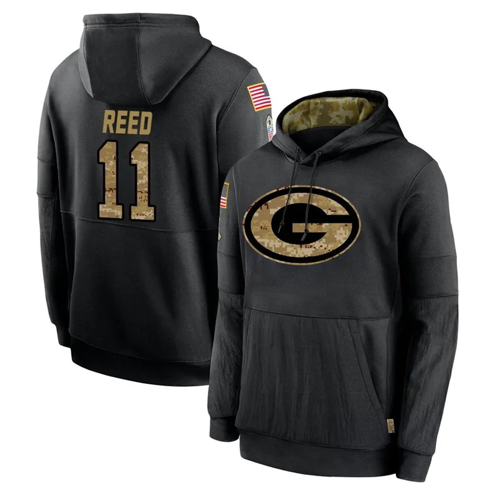 Jdoa GB.Packers #11 Jayden Reed Player Black Salute to Service Hoodies Limited Game Stitched Jerseys