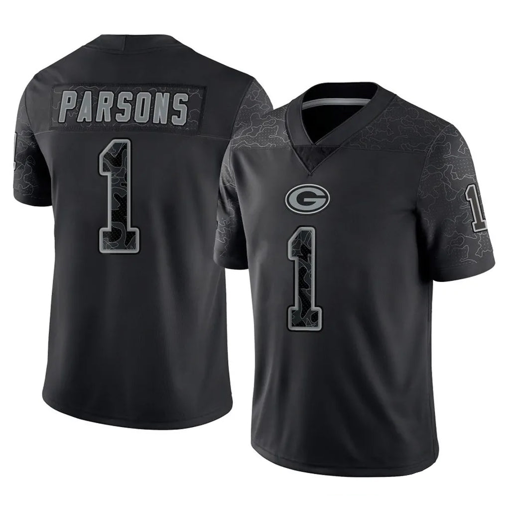 Jdoa GB.Packers #1 Micah Parsons Player Black Reflective Limited Home Game Stitched Jerseys
