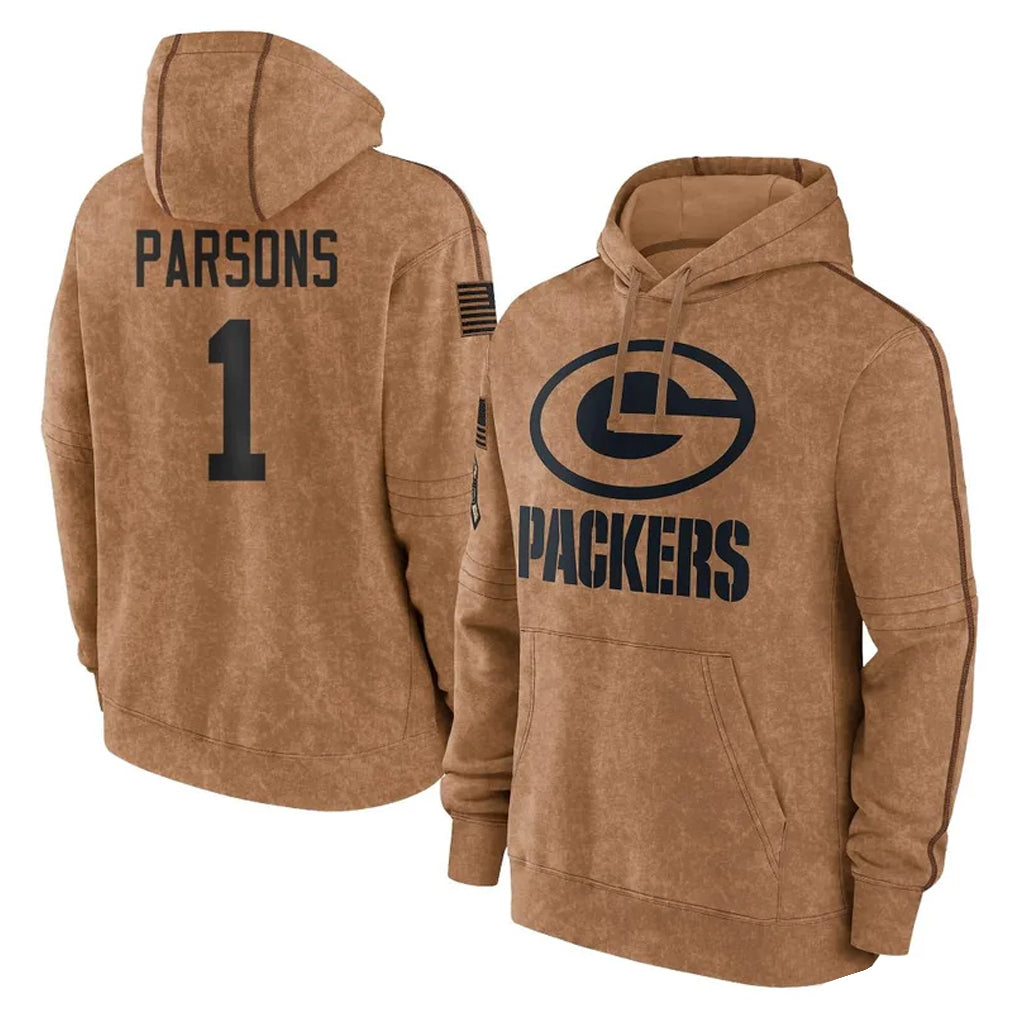 Jdoa GB.Packers #1 Micah Parsons Player Brown Salute to Service Hoodies Limited Game Stitched Jerseys
