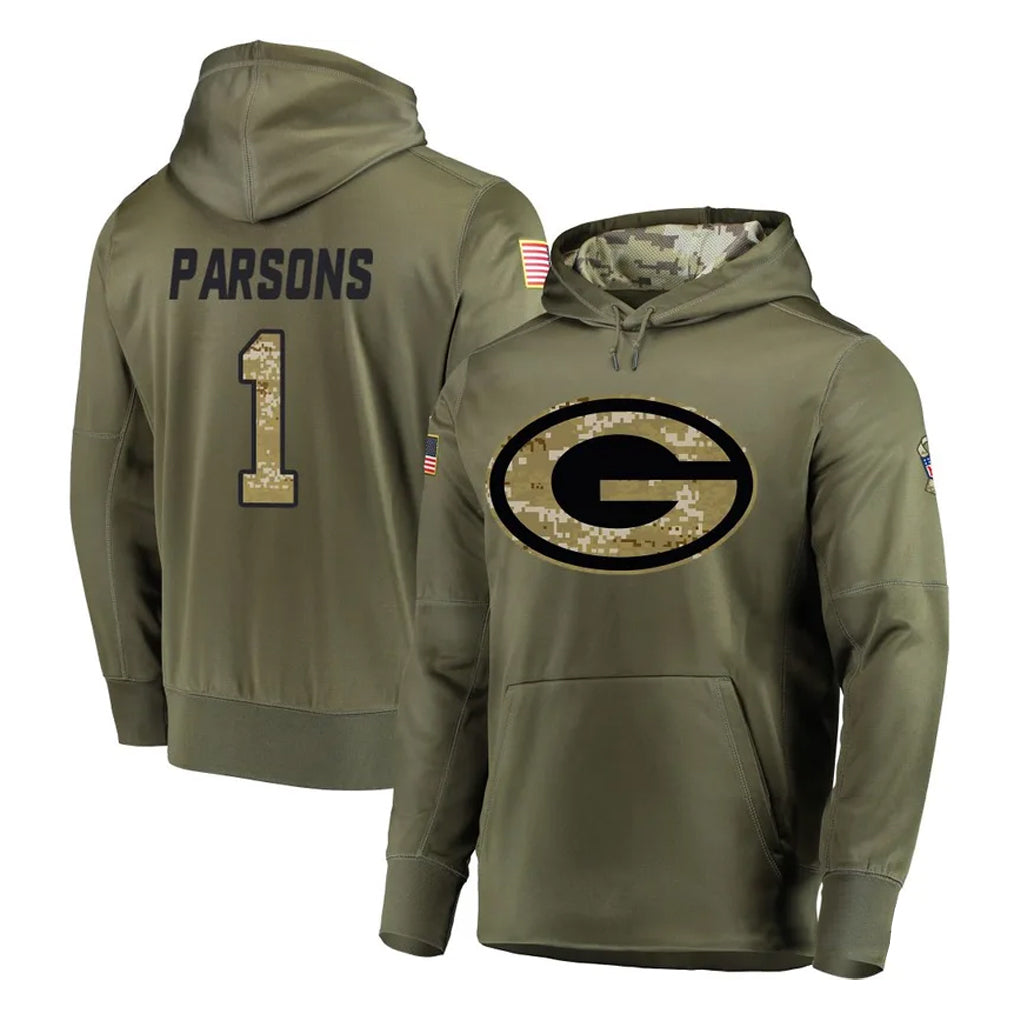 Jdoa GB.Packers #1 Micah Parsons Player Olive Salute to Service Pullover Hoodies Home Game Stitched Jerseys