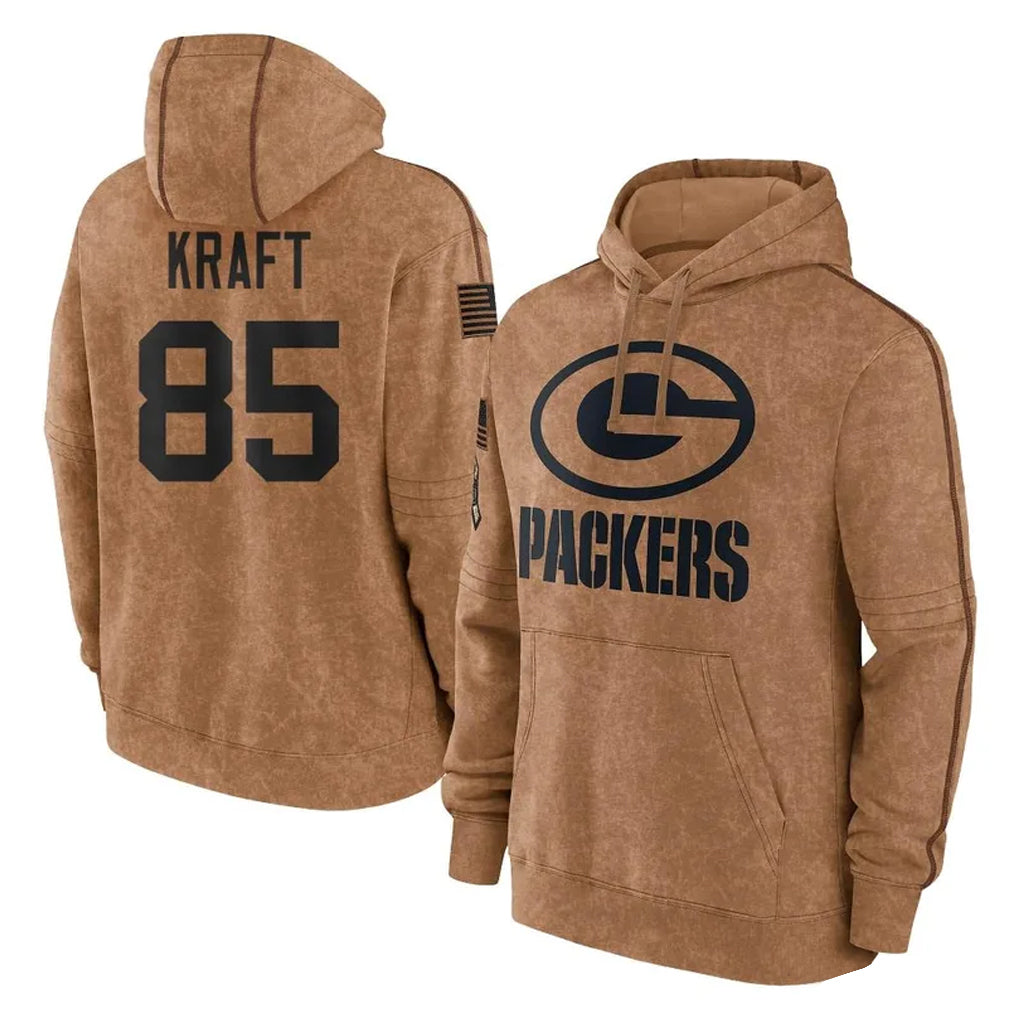 Jdoa GB.Packers #85 Tucker Kraft Player Brown Salute to Service Hoodies Limited Game Stitched Jerseys