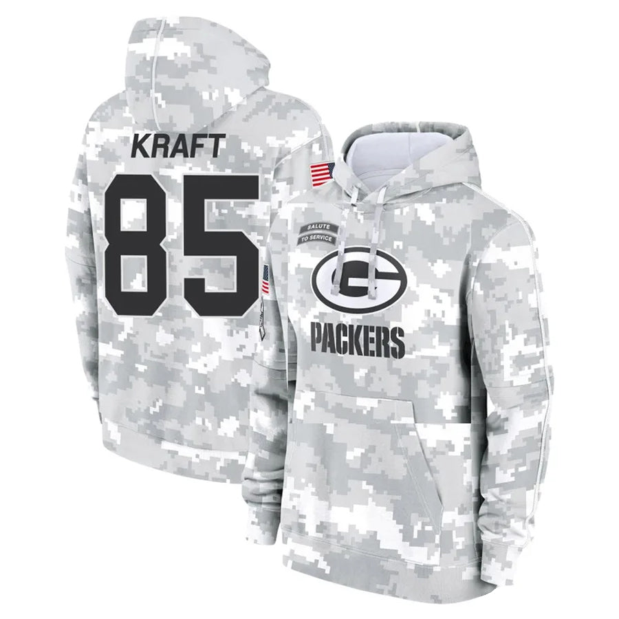 Jdoa GB.Packers #85 Tucker Kraft Player Camo Salute To Service Hoodies Game Stitched Jerseys