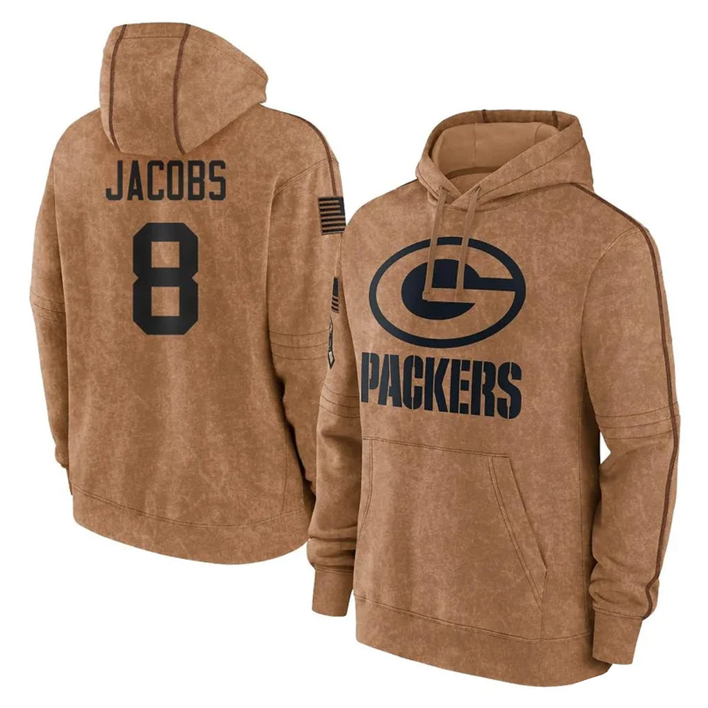 Jdoa GB.Packers #8 Josh Jacobs Player Brown Salute to Service Hoodies Limited Game Stitched Jerseys