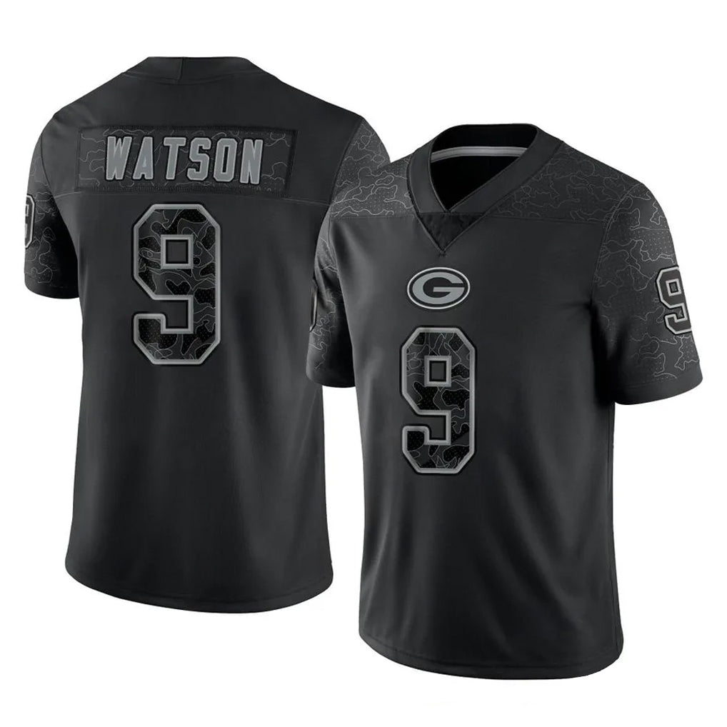 Jdoa GB.Packers #9 Christian Watson Player Black Reflective Limited Home Game Stitched Jerseys